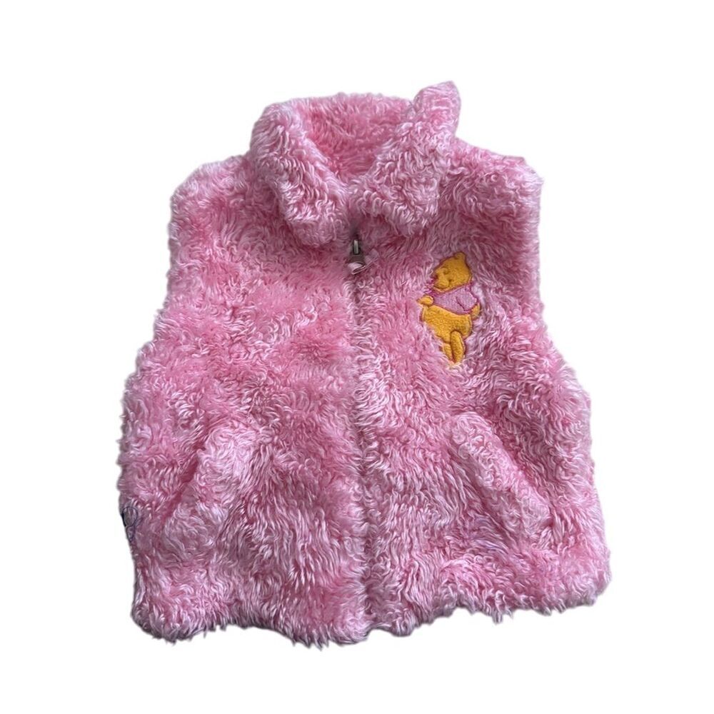 Disney  Pink Faux Fur Vest Winnie the Pooh Embroidery Size 18 months